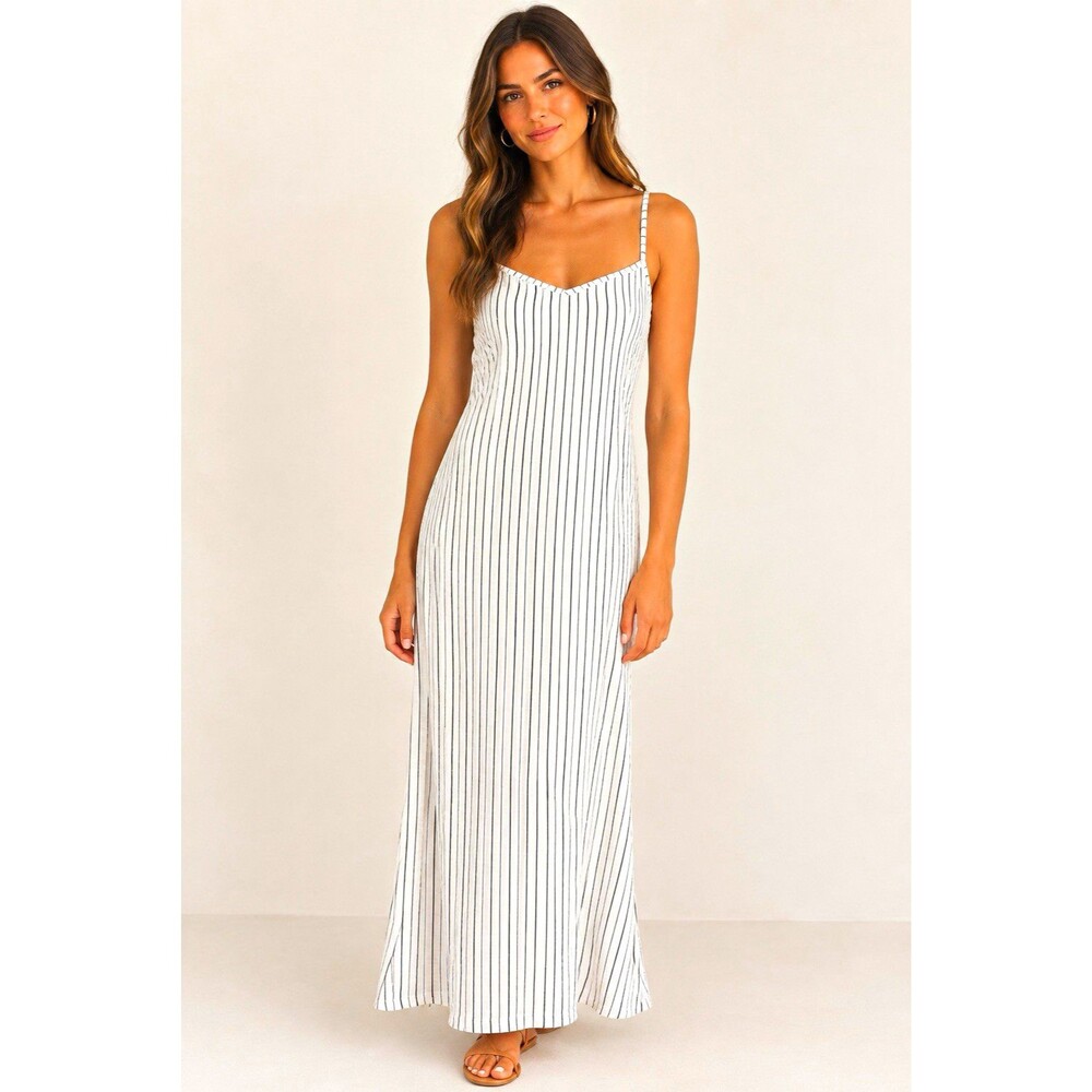 Roxy White Blue Striped V-Neck Maxi Dress Size S
